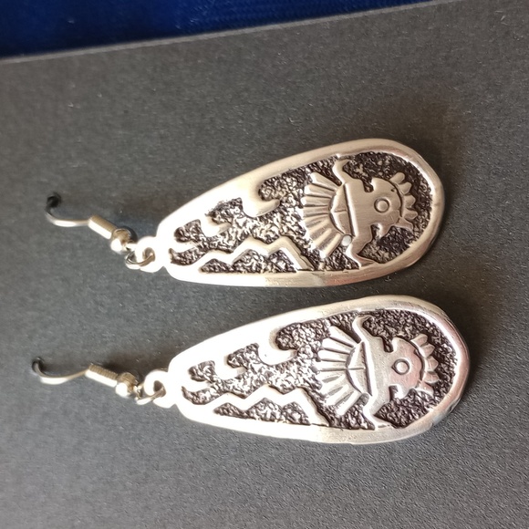 Vintage Native Style Mask Headdress Kachina Sterling Silver Dangle Earrings - Picture 11 of 12